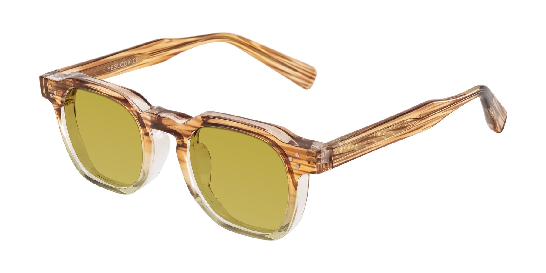 Angle of Fingar in Champagne Striped with Champagne Tinted Lenses