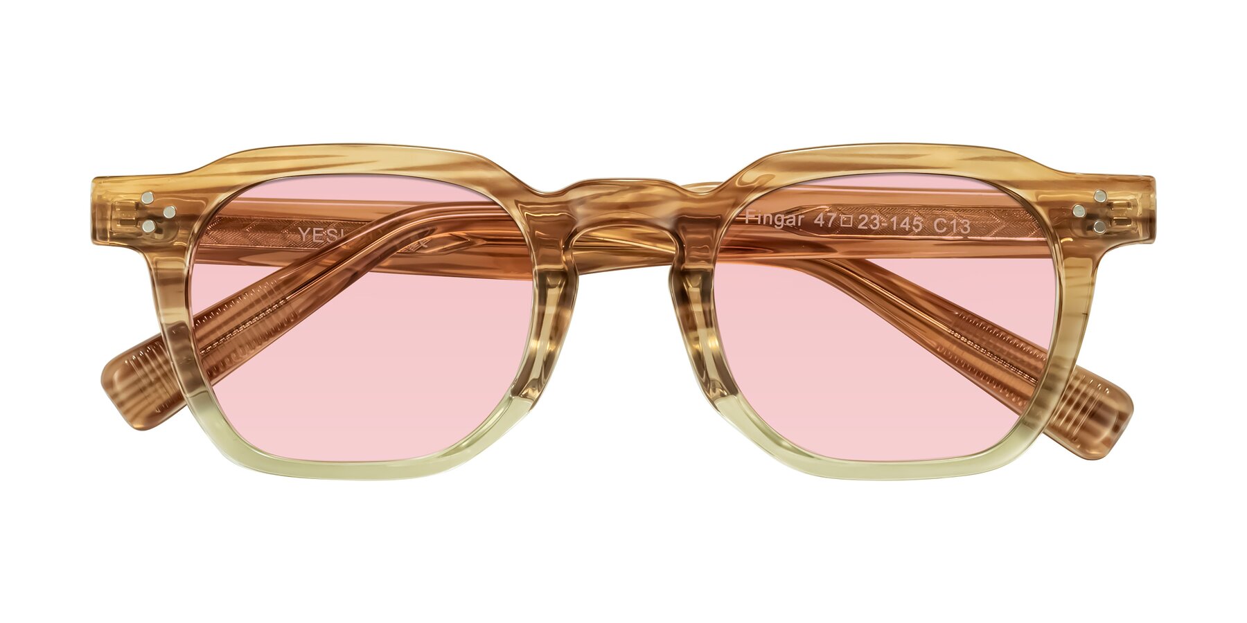 Folded Front of Fingar in Champagne Striped with Light Garnet Tinted Lenses