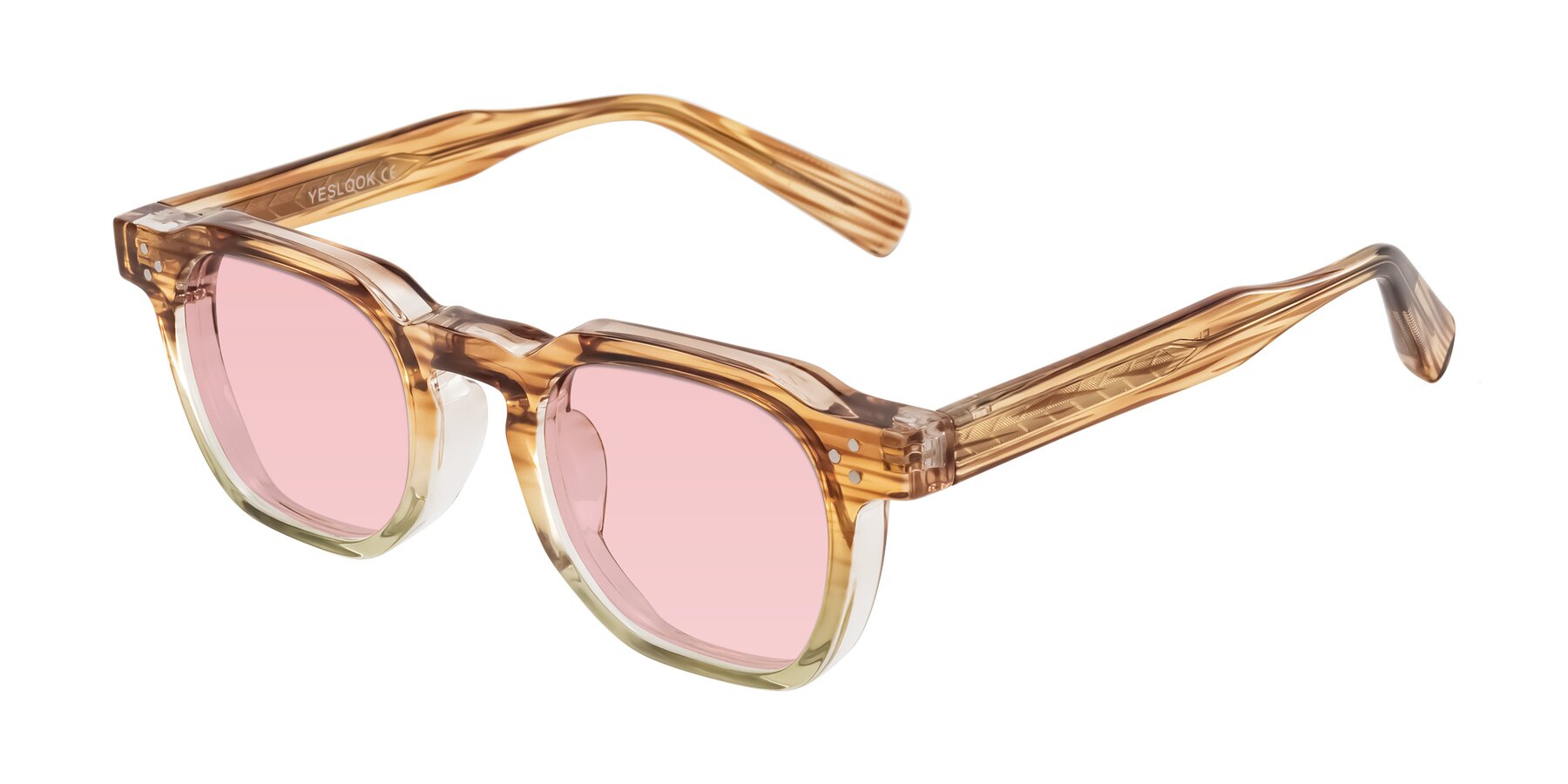 Angle of Fingar in Champagne Striped with Light Garnet Tinted Lenses