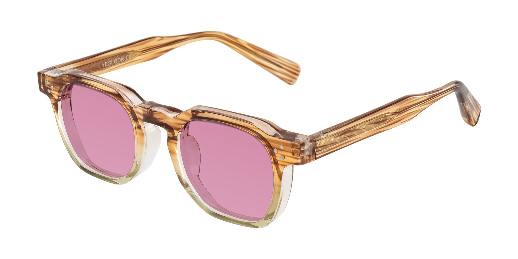 Angle of Fingar in Champagne Striped with Medium Wine Tinted Lenses