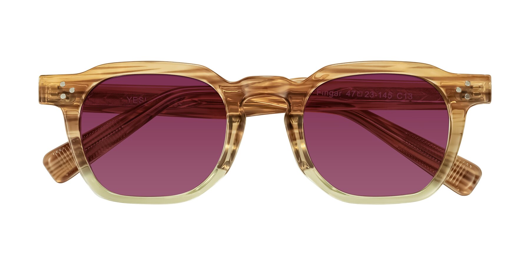 Folded Front of Fingar in Champagne Striped with Wine Tinted Lenses