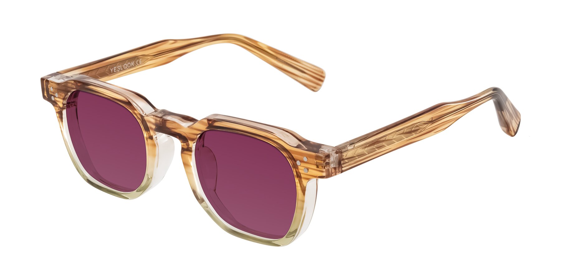 Angle of Fingar in Champagne Striped with Wine Tinted Lenses