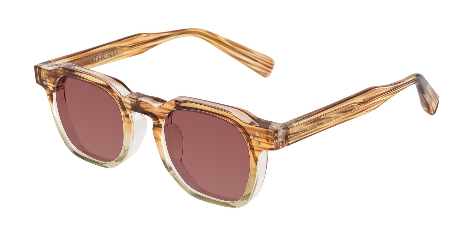 Angle of Fingar in Champagne Striped with Garnet Tinted Lenses