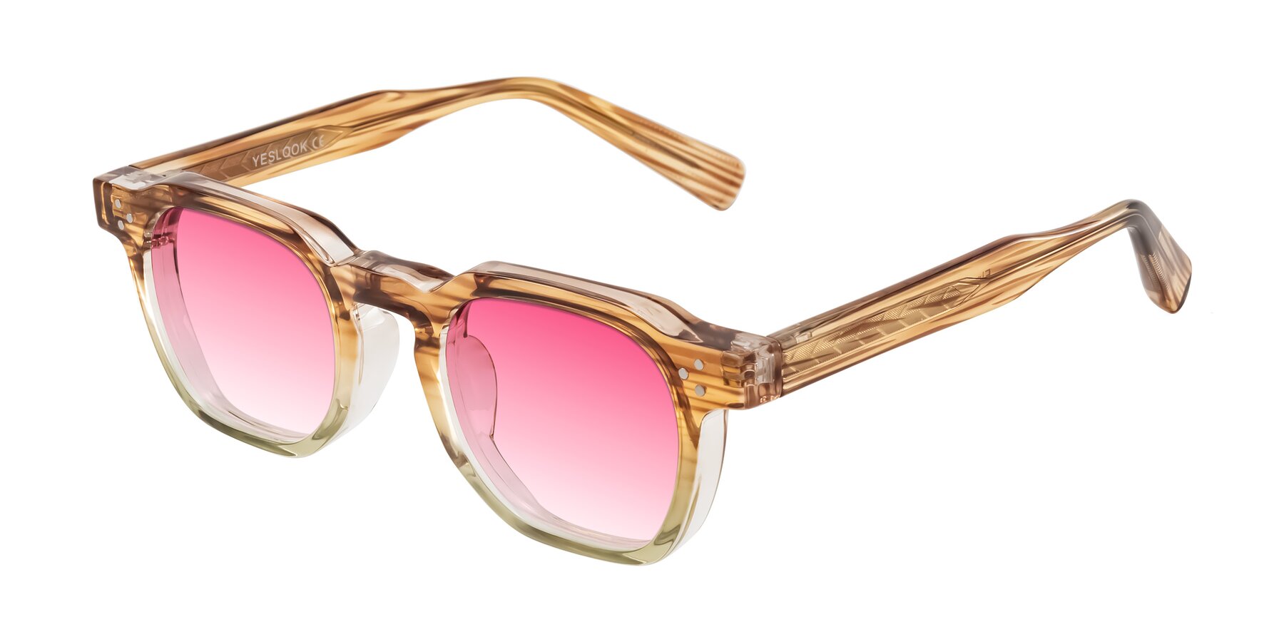 Angle of Fingar in Champagne Striped with Pink Gradient Lenses