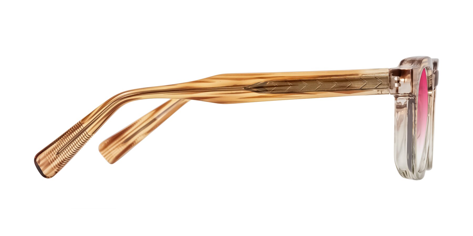 Side of Fingar in Champagne Striped with Pink Gradient Lenses