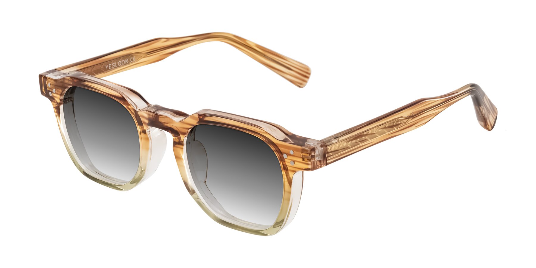 Angle of Fingar in Champagne Striped with Gray Gradient Lenses