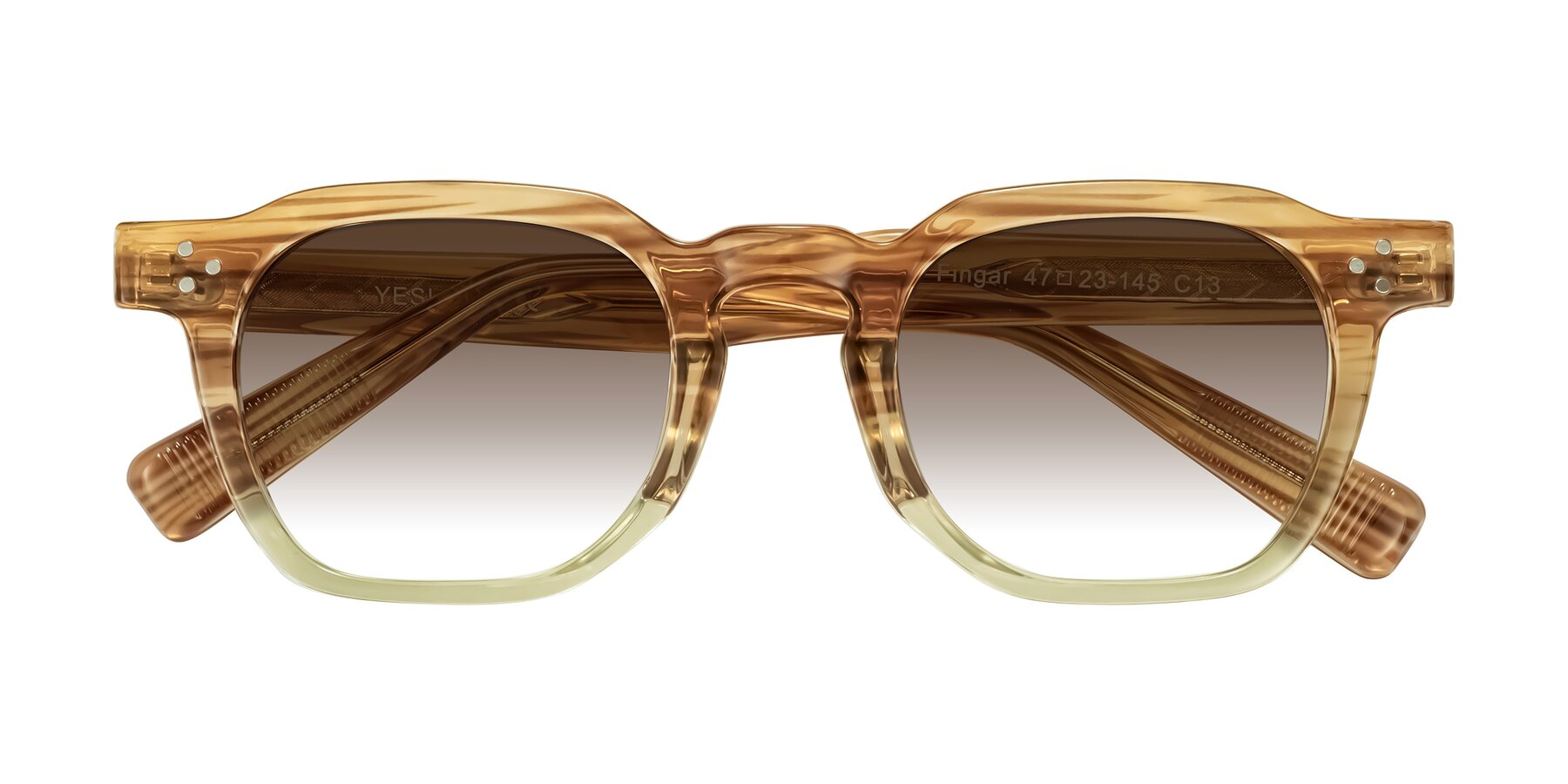 Folded Front of Fingar in Champagne Striped with Brown Gradient Lenses