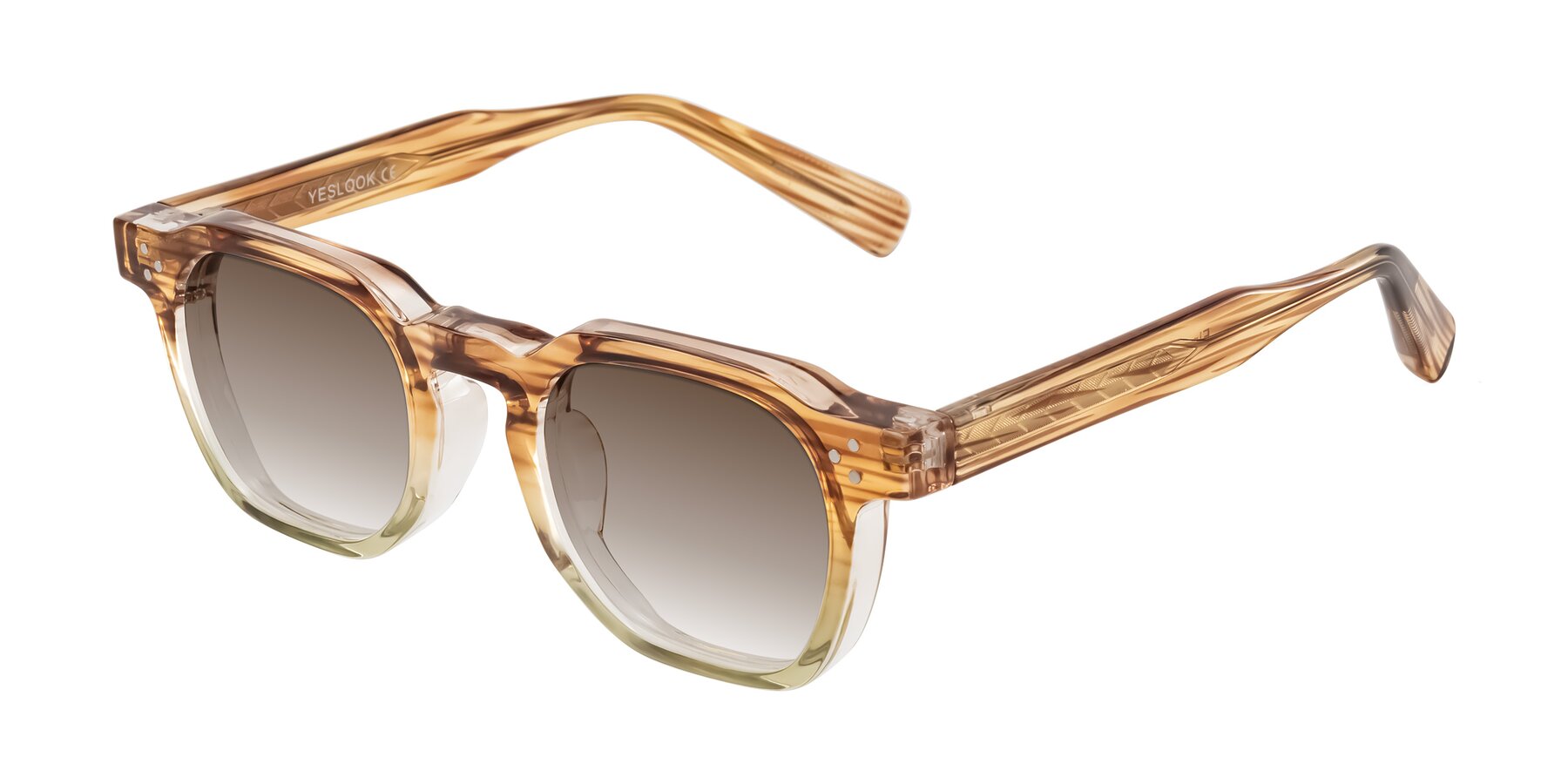 Angle of Fingar in Champagne Striped with Brown Gradient Lenses