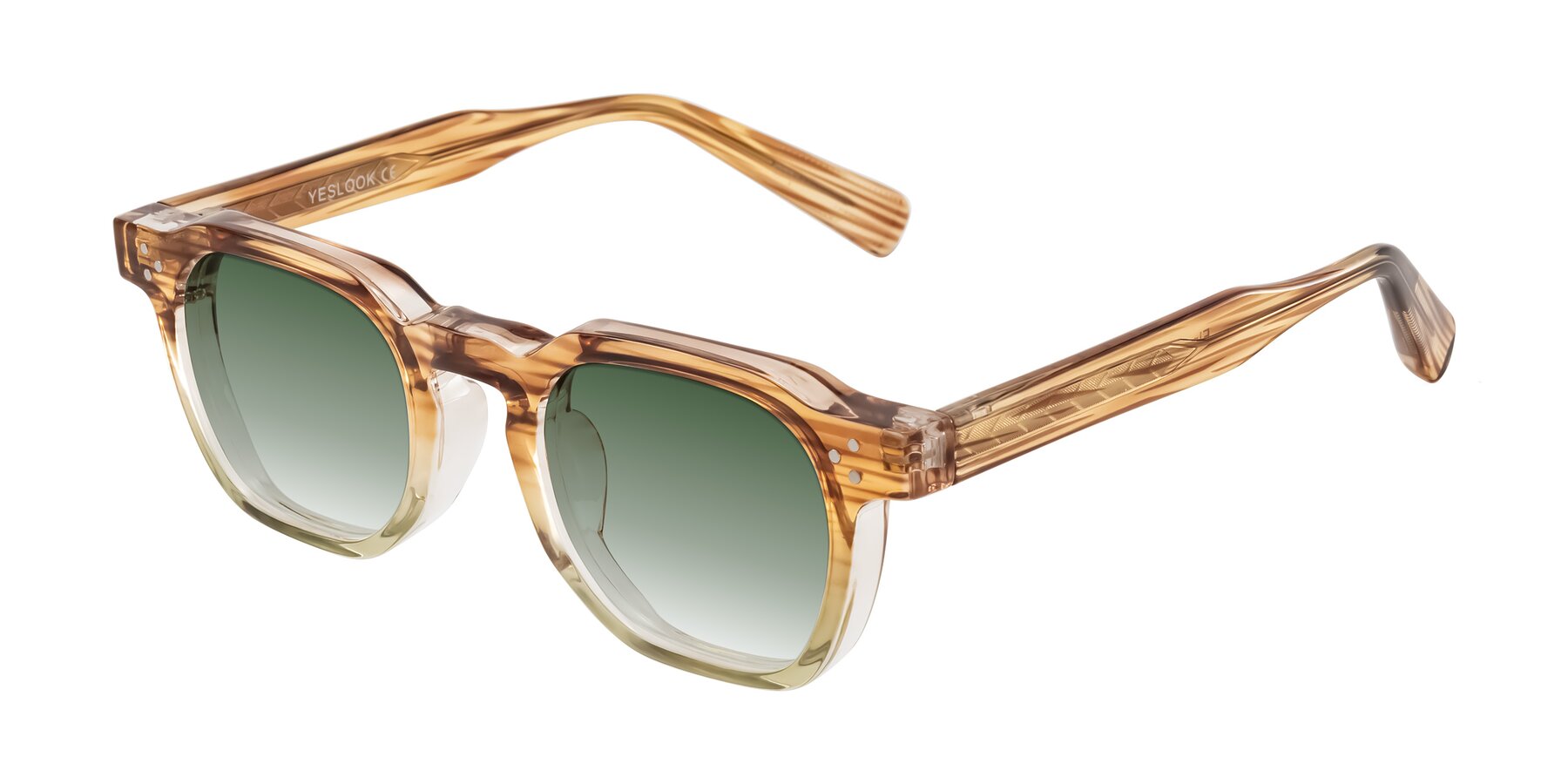 Angle of Fingar in Champagne Striped with Green Gradient Lenses