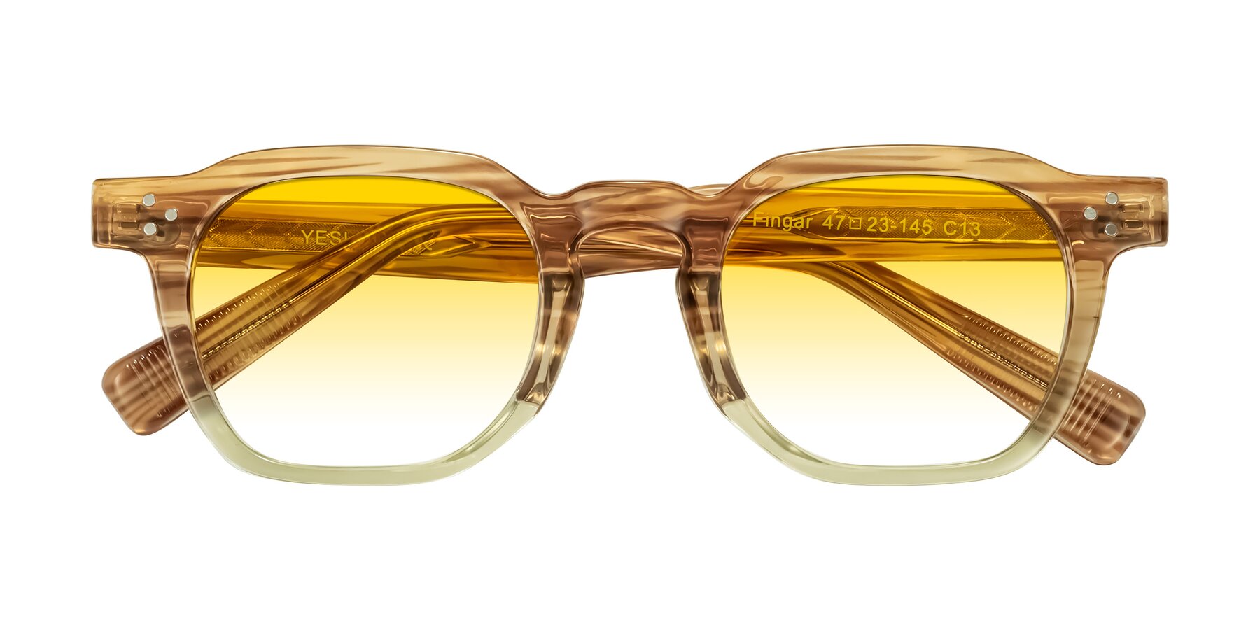 Folded Front of Fingar in Champagne Striped with Yellow Gradient Lenses