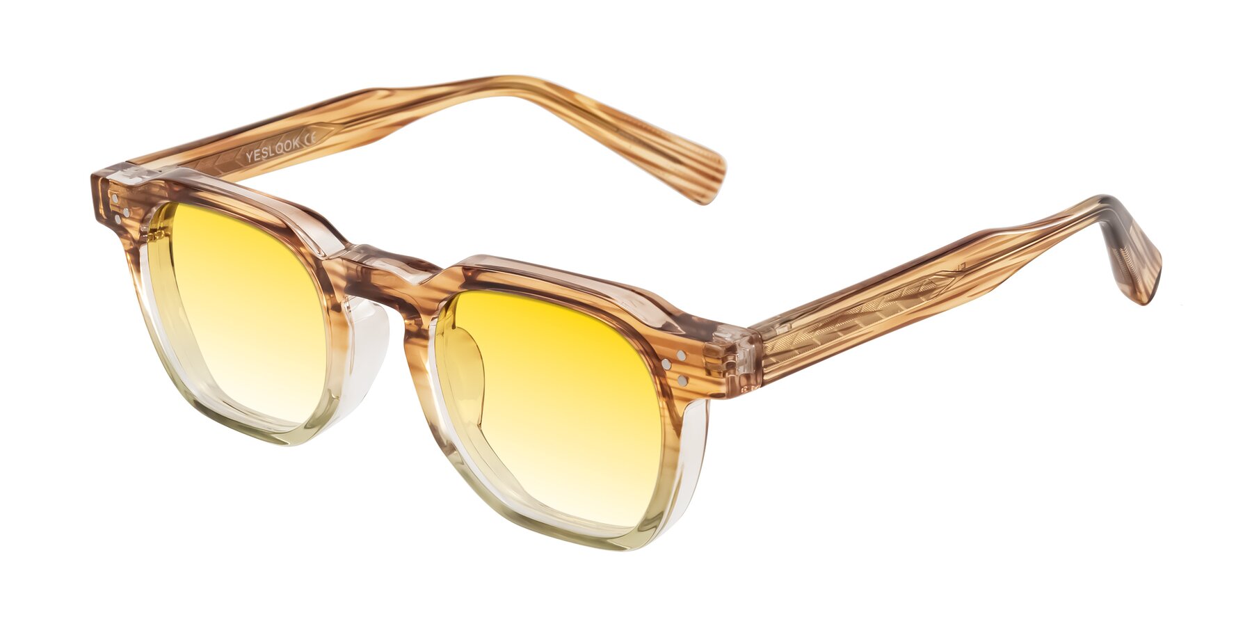 Angle of Fingar in Champagne Striped with Yellow Gradient Lenses