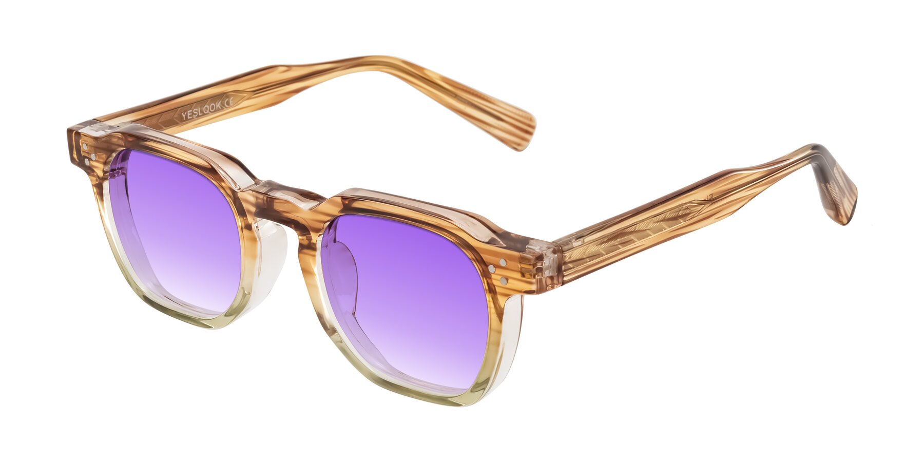 Angle of Fingar in Champagne Striped with Purple Gradient Lenses