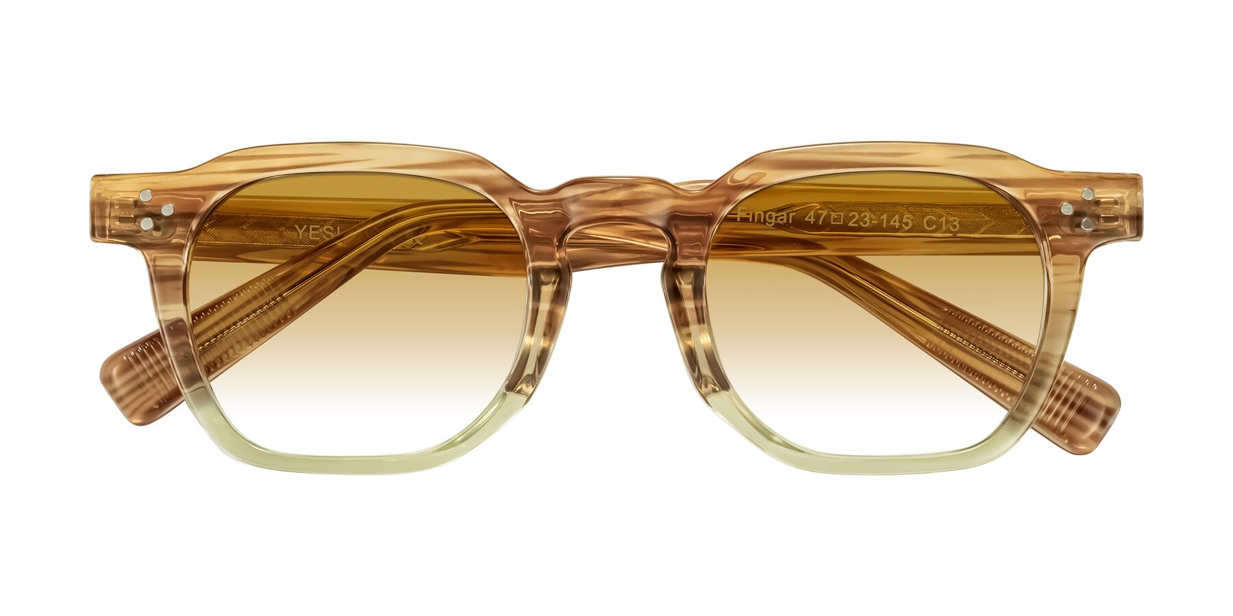 Folded Front of Fingar in Champagne Striped with Champagne Gradient Lenses
