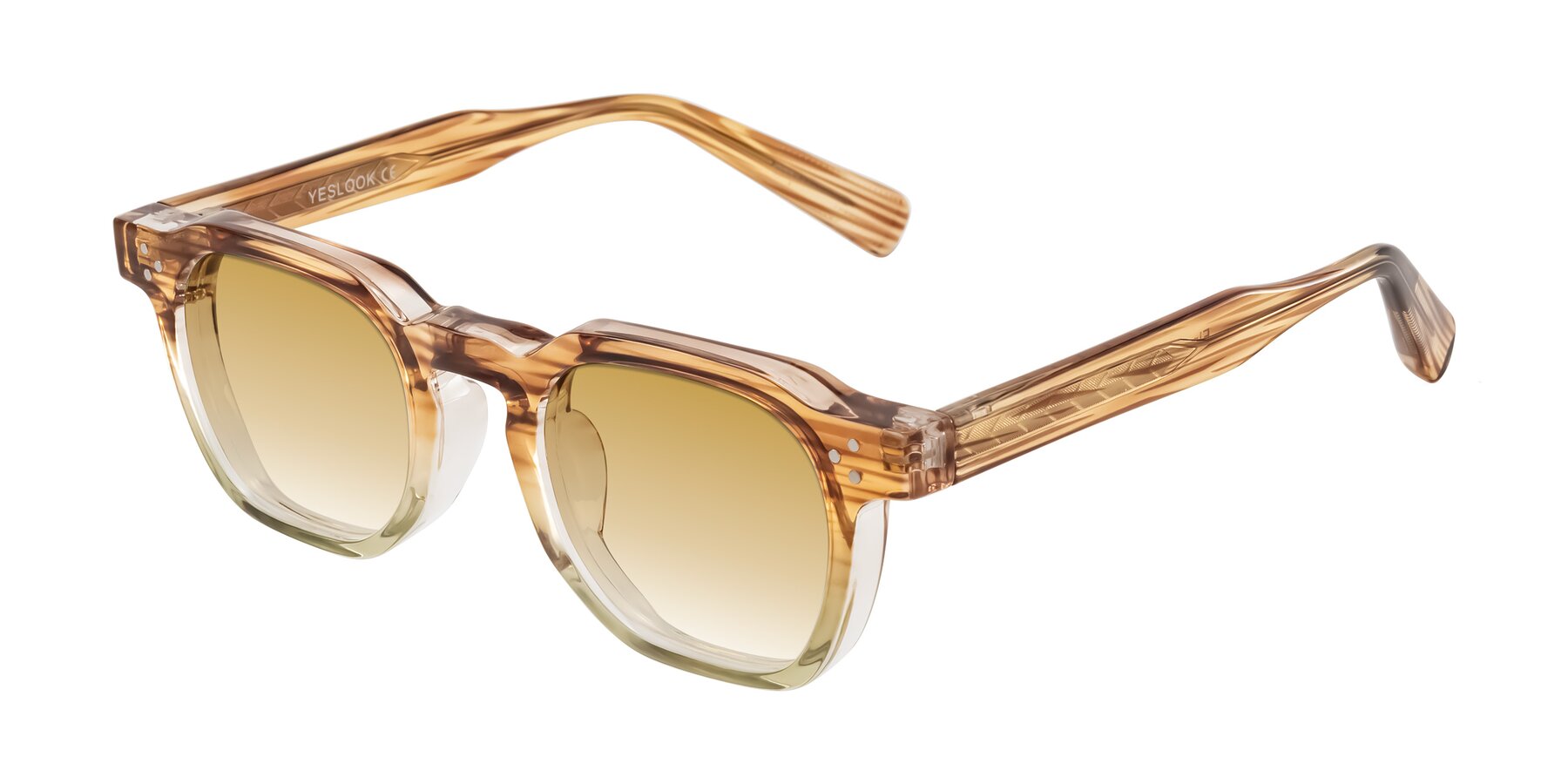 Angle of Fingar in Champagne Striped with Champagne Gradient Lenses