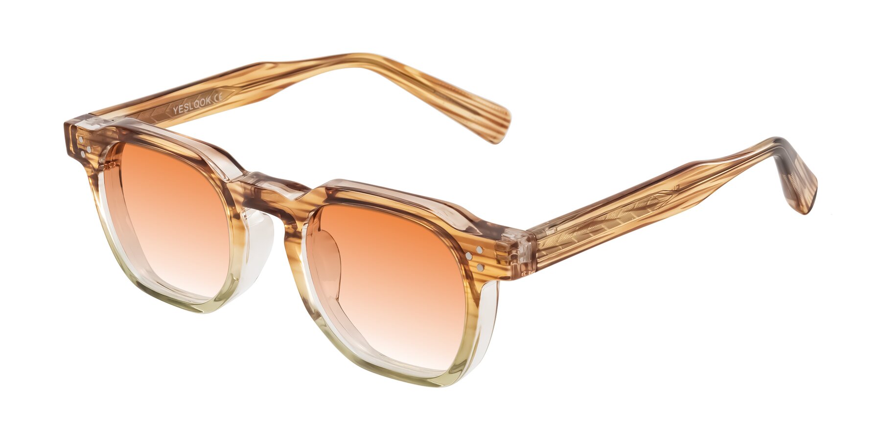 Angle of Fingar in Champagne Striped with Orange Gradient Lenses