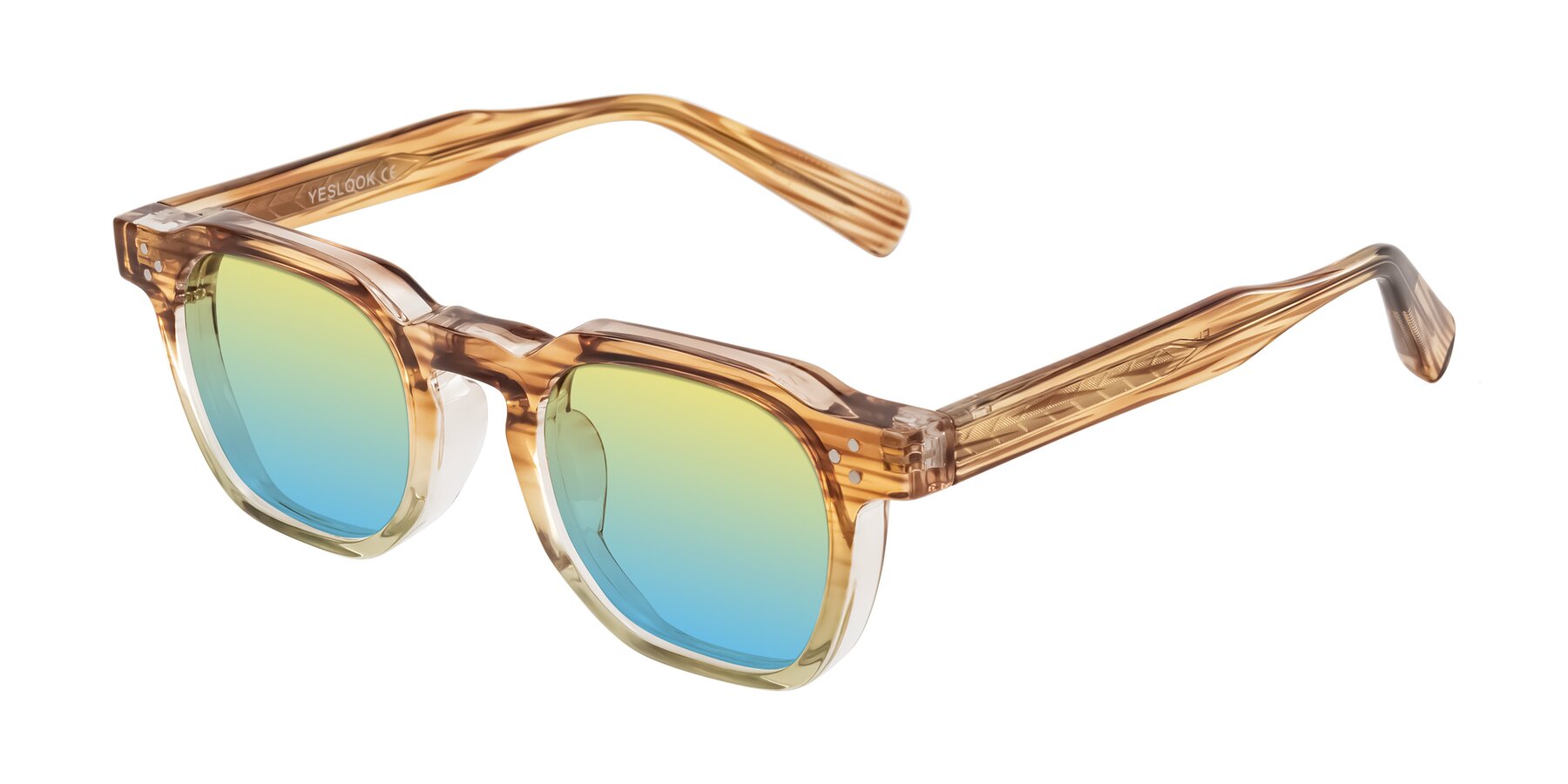 Angle of Fingar in Champagne Striped with Yellow / Blue Gradient Lenses