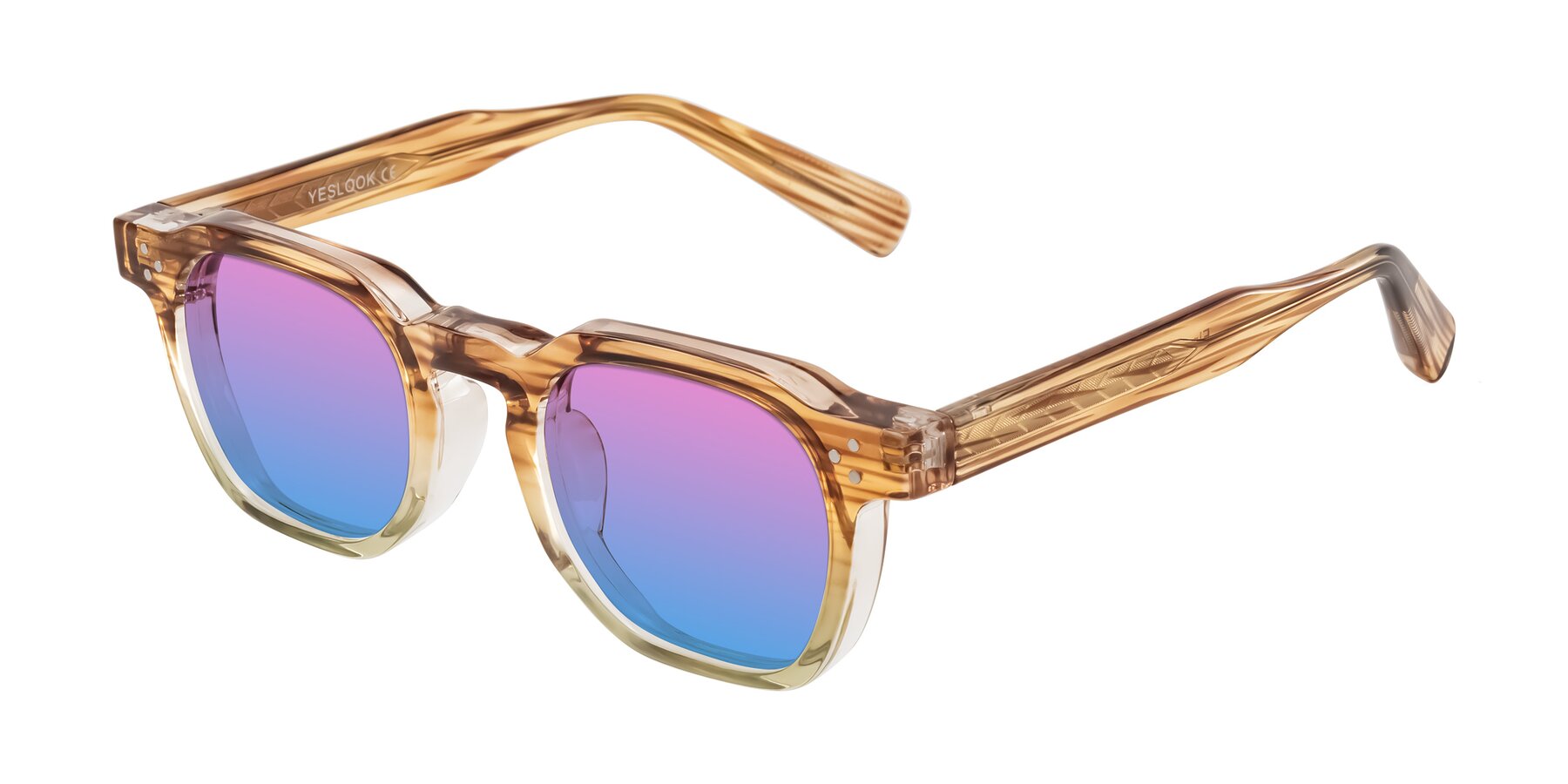 Angle of Fingar in Champagne Striped with Pink / Blue Gradient Lenses