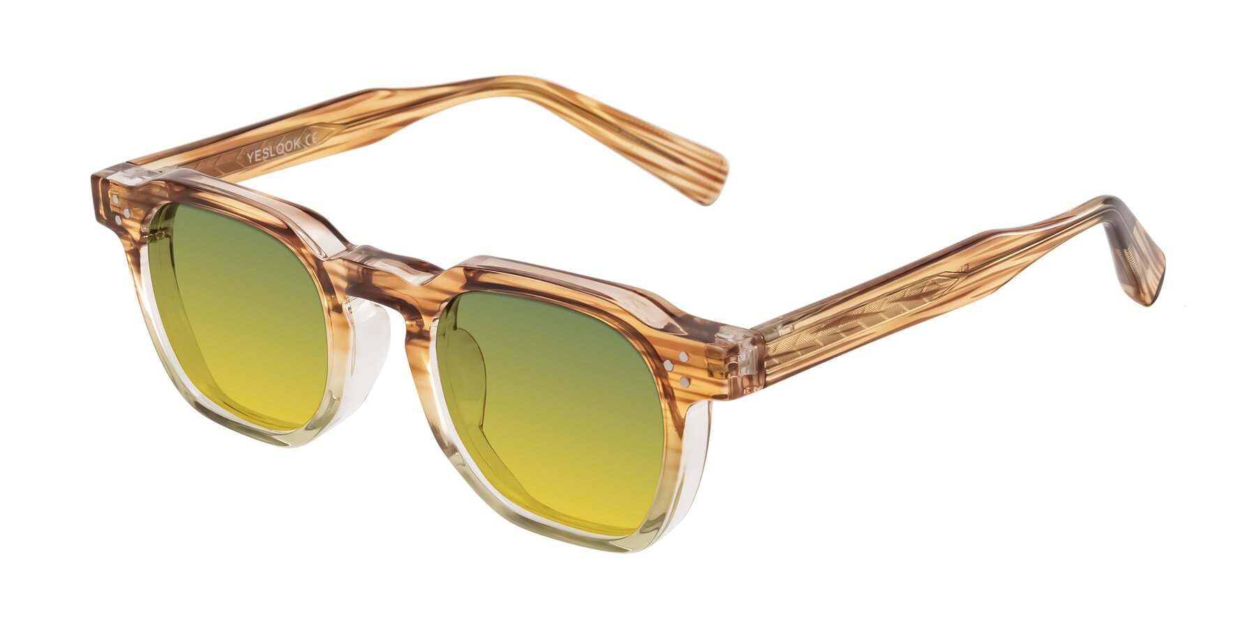Angle of Fingar in Champagne Striped with Green / Yellow Gradient Lenses