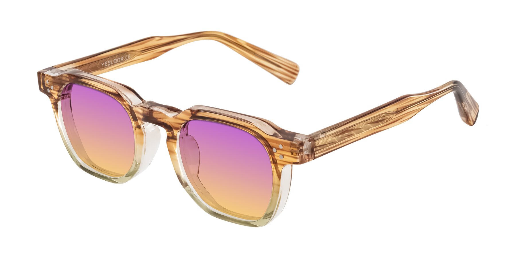 Angle of Fingar in Champagne Striped with Purple / Yellow Gradient Lenses