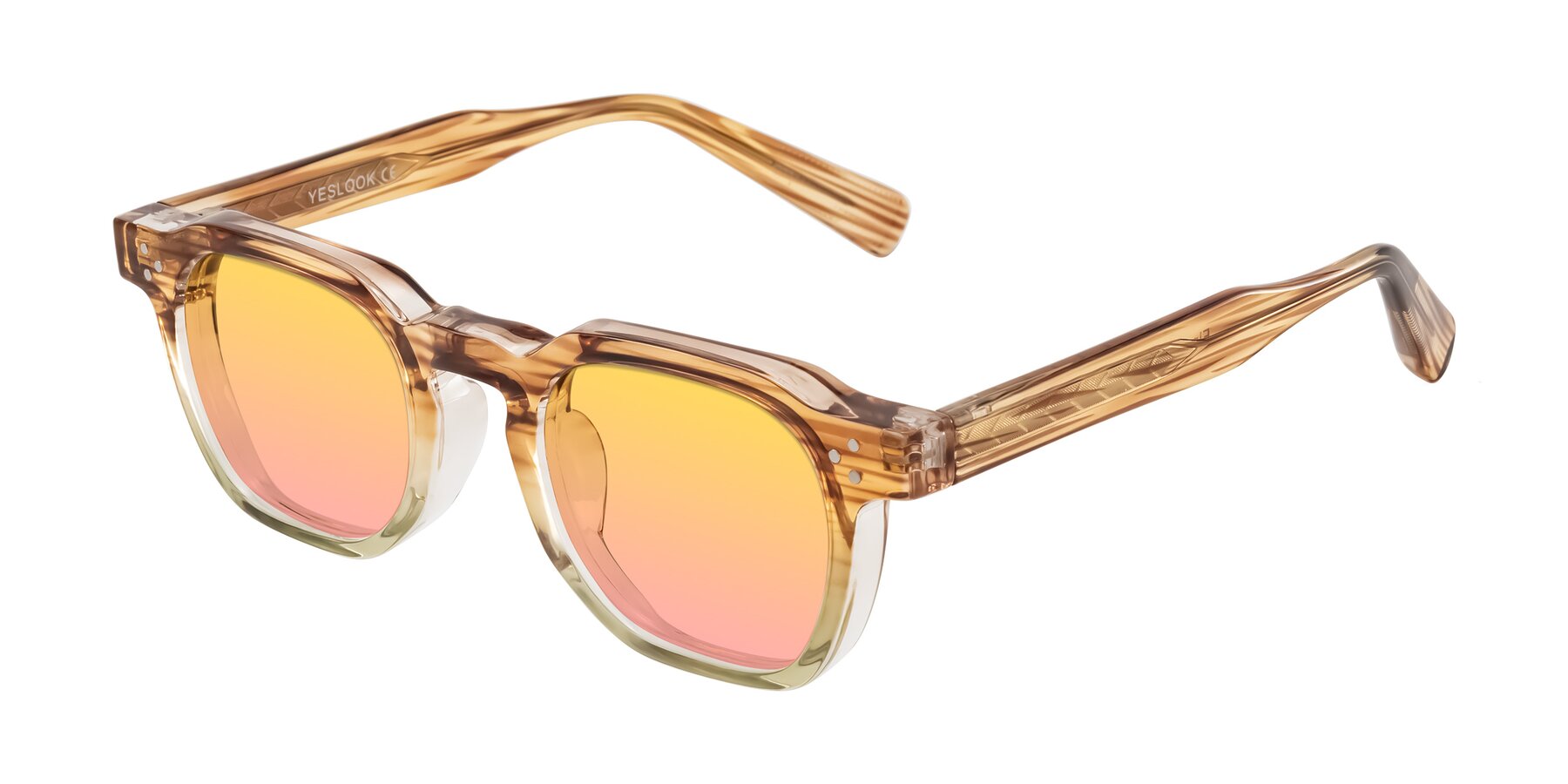 Angle of Fingar in Champagne Striped with Yellow / Pink Gradient Lenses