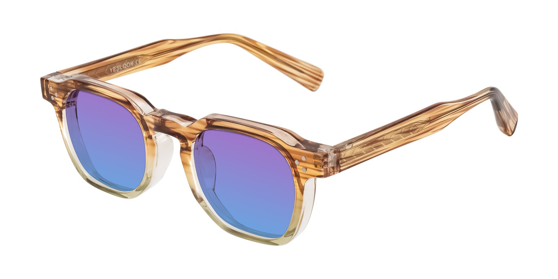 Angle of Fingar in Champagne Striped with Purple / Blue Gradient Lenses