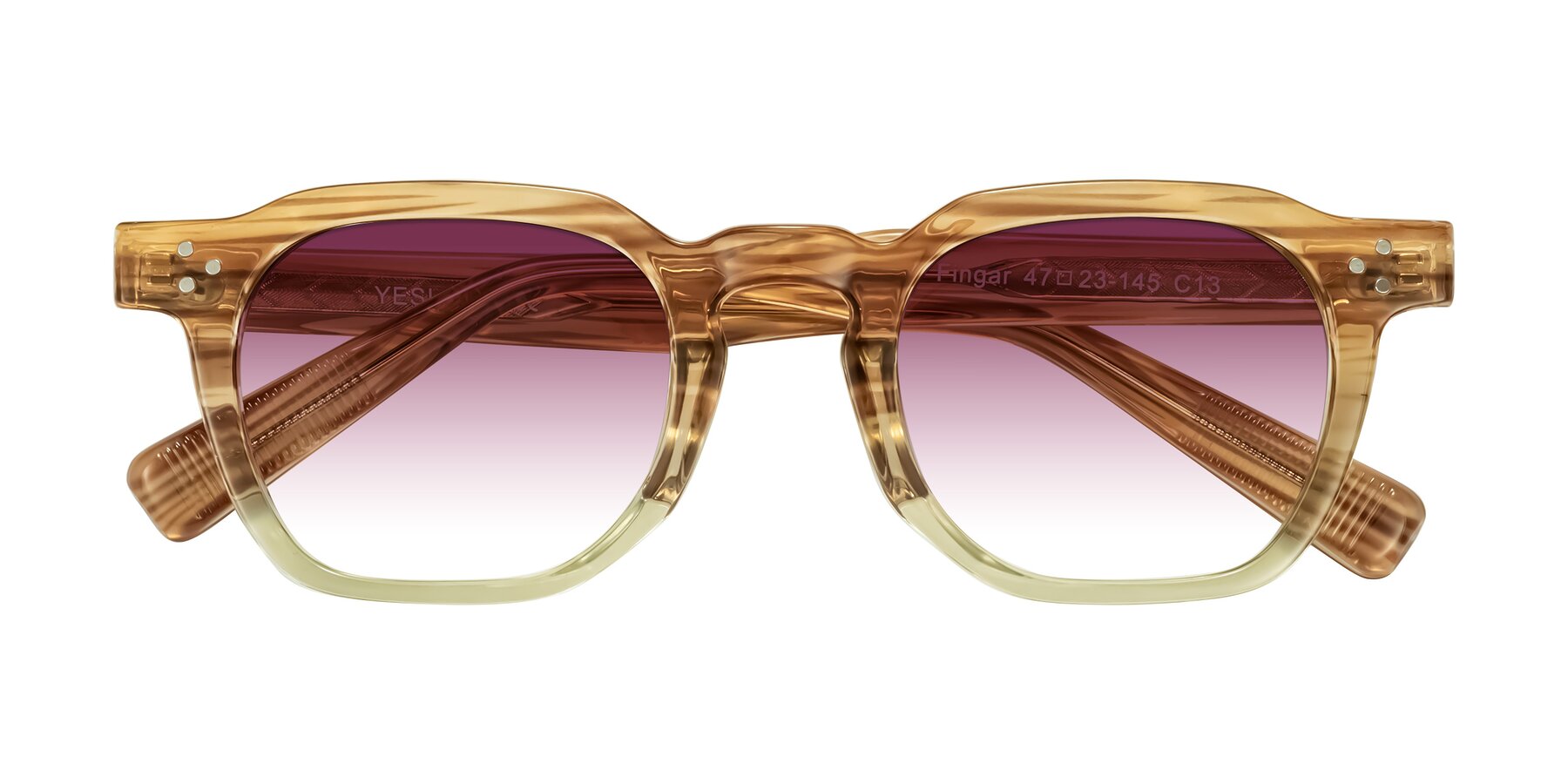 Folded Front of Fingar in Champagne Striped with Wine Gradient Lenses