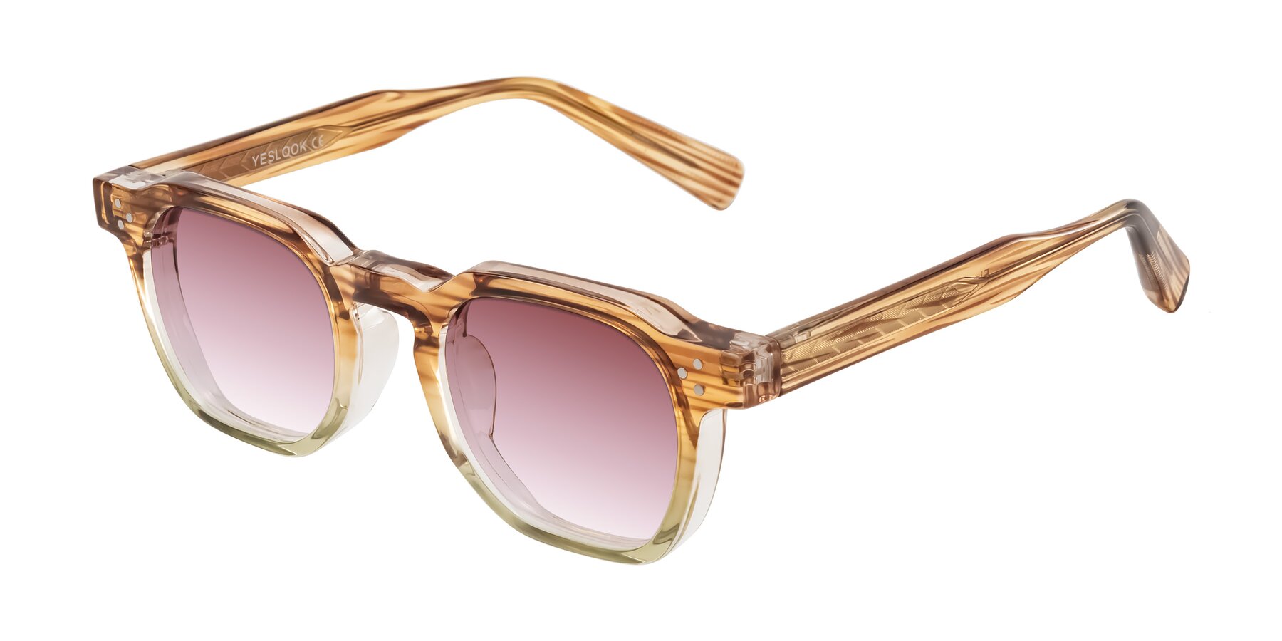 Angle of Fingar in Champagne Striped with Garnet Gradient Lenses