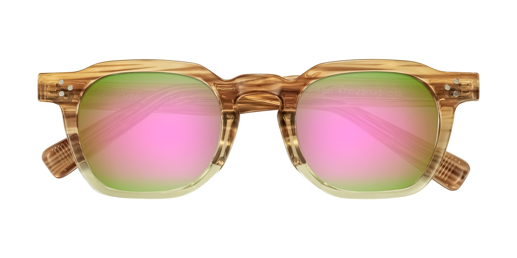Folded Front of Fingar in Champagne Striped with Pink Mirrored Lenses