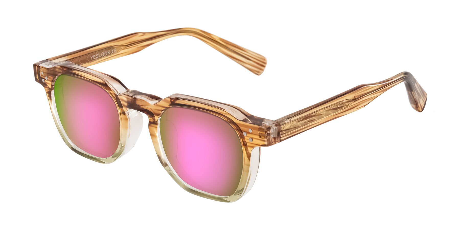 Angle of Fingar in Champagne Striped with Pink Mirrored Lenses