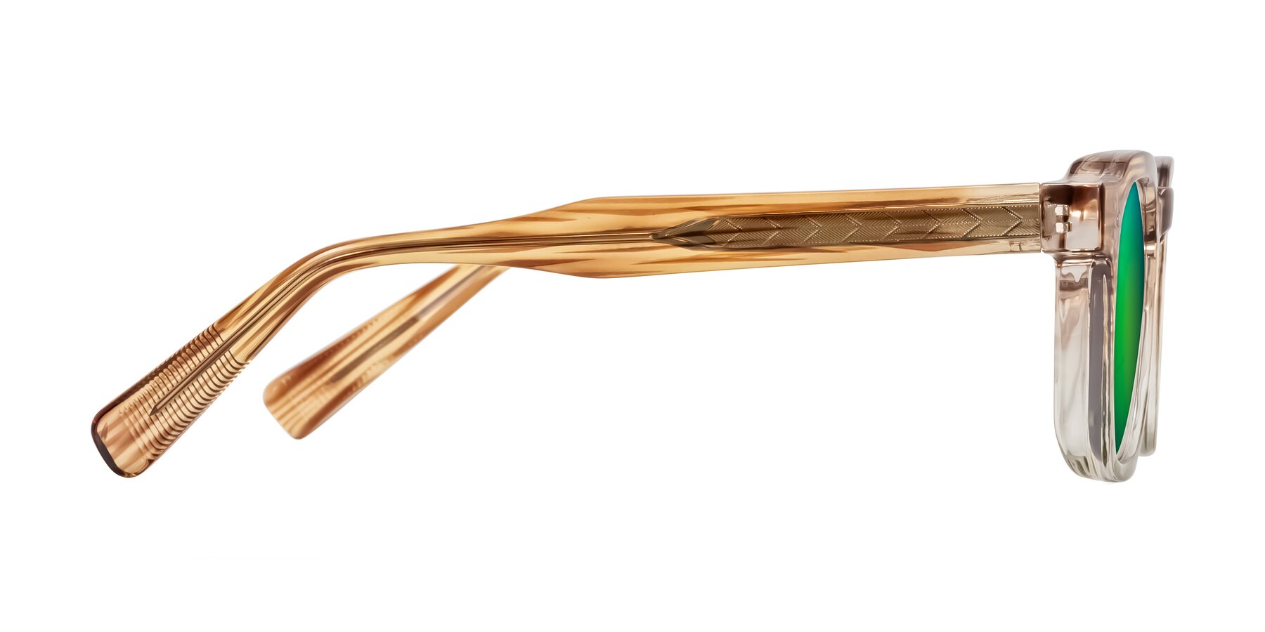 Side of Fingar in Champagne Striped with Green Mirrored Lenses