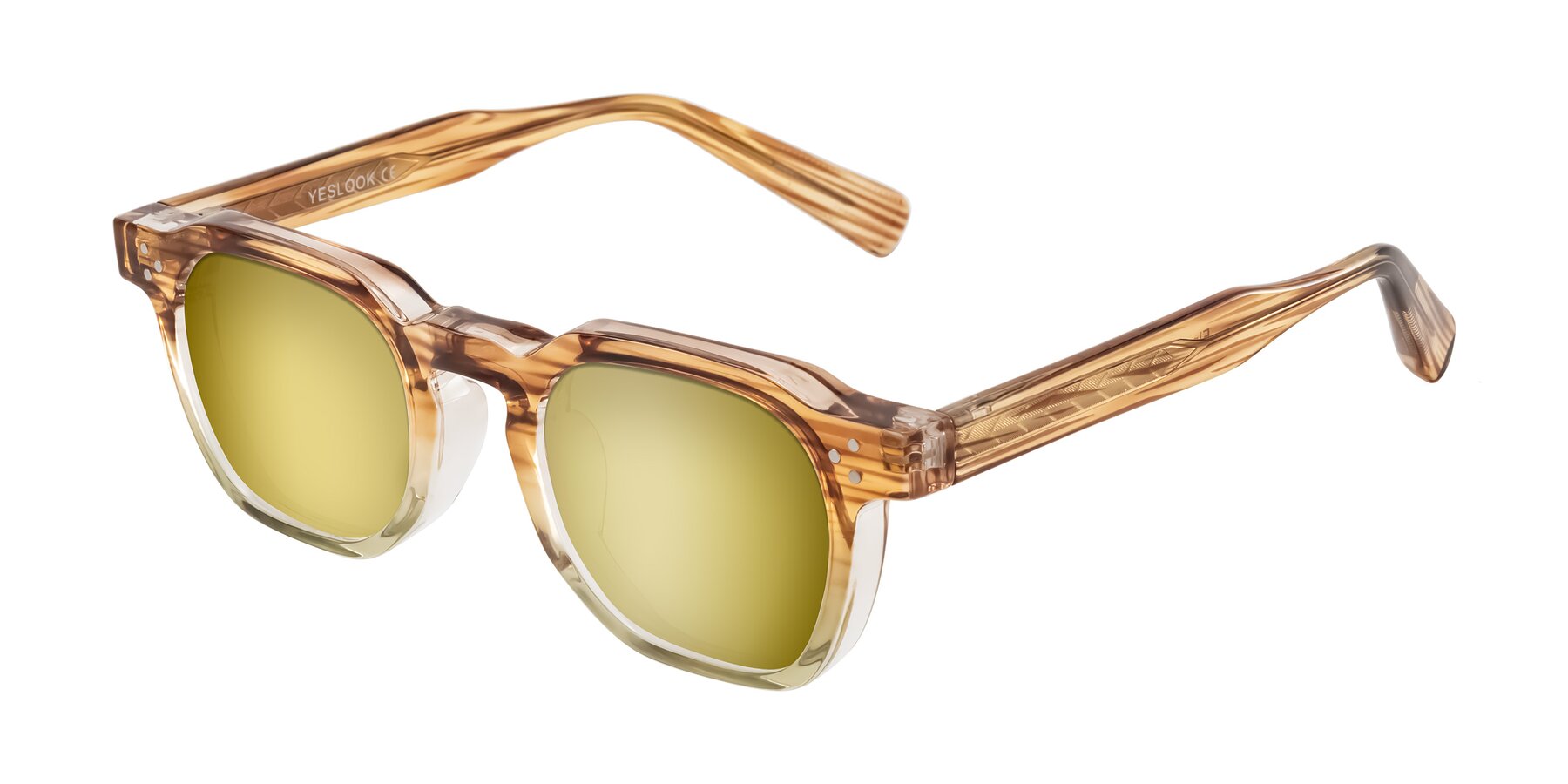 Angle of Fingar in Champagne Striped with Gold Mirrored Lenses