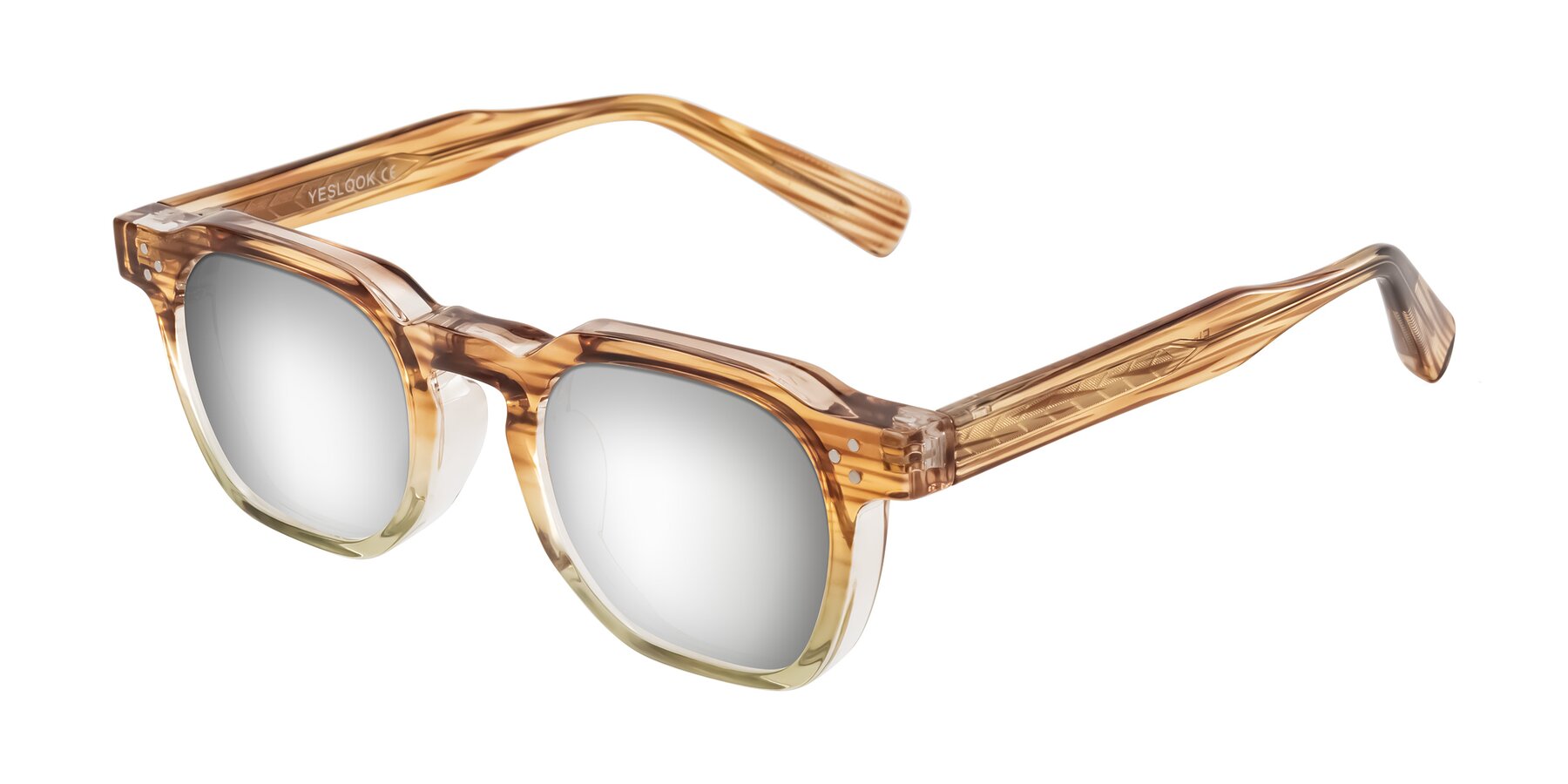 Angle of Fingar in Champagne Striped with Silver Mirrored Lenses