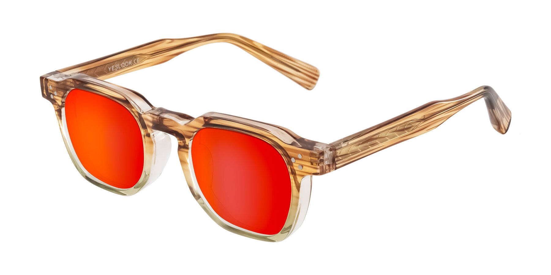 Angle of Fingar in Champagne Striped with Red Gold Mirrored Lenses