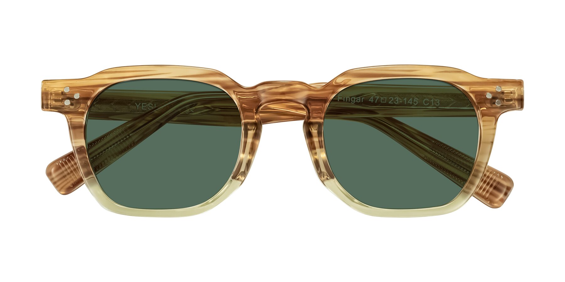 Folded Front of Fingar in Champagne Striped with Green Polarized Lenses