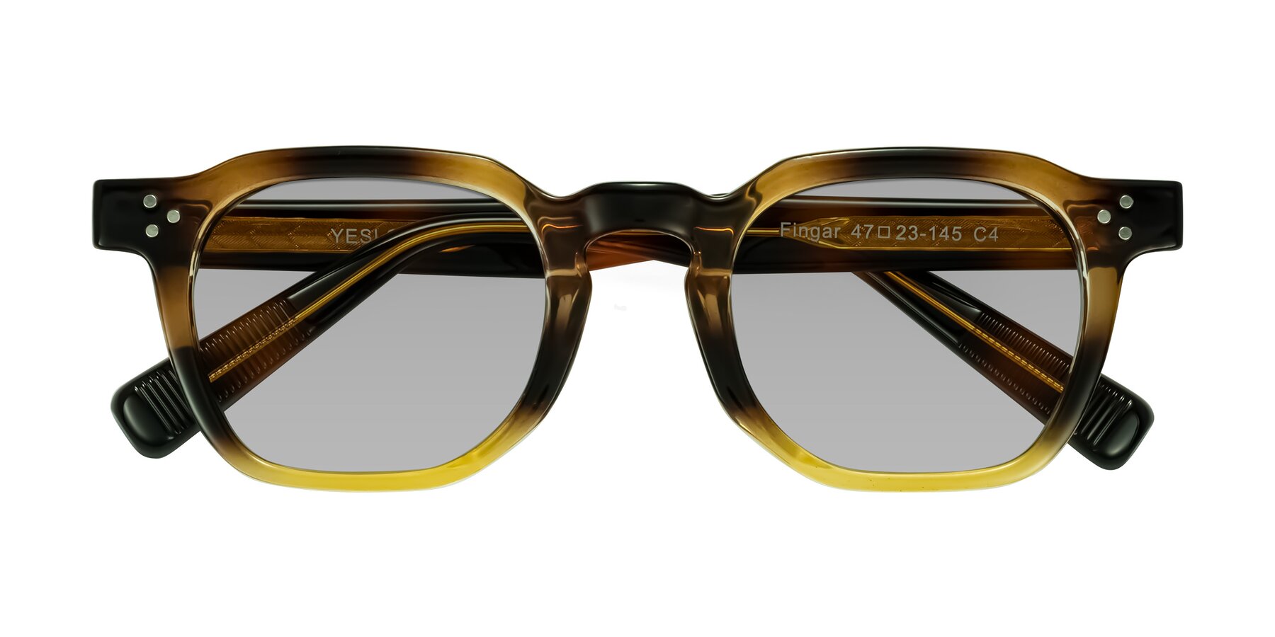 Folded Front of Fingar in Brown Tortoise with Light Gray Tinted Lenses