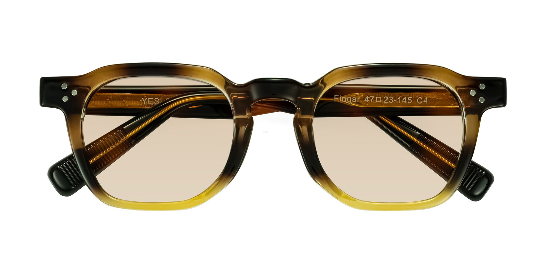 Folded Front of Fingar in Brown Tortoise with Light Brown Tinted Lenses