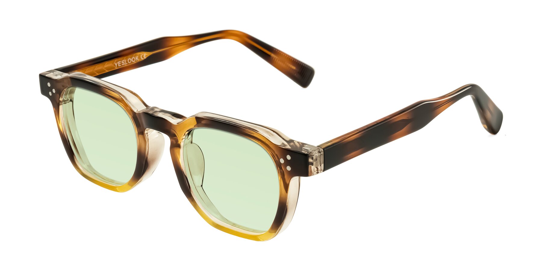 Angle of Fingar in Brown Tortoise with Light Green Tinted Lenses