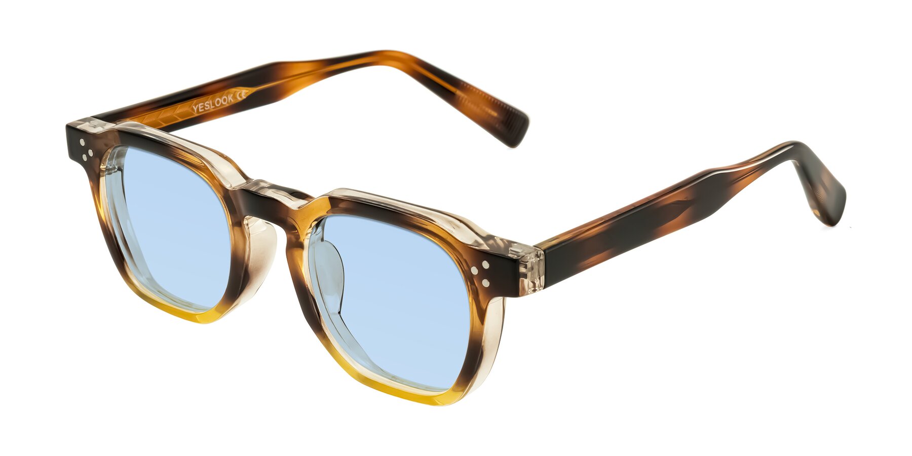 Angle of Fingar in Brown Tortoise with Light Blue Tinted Lenses