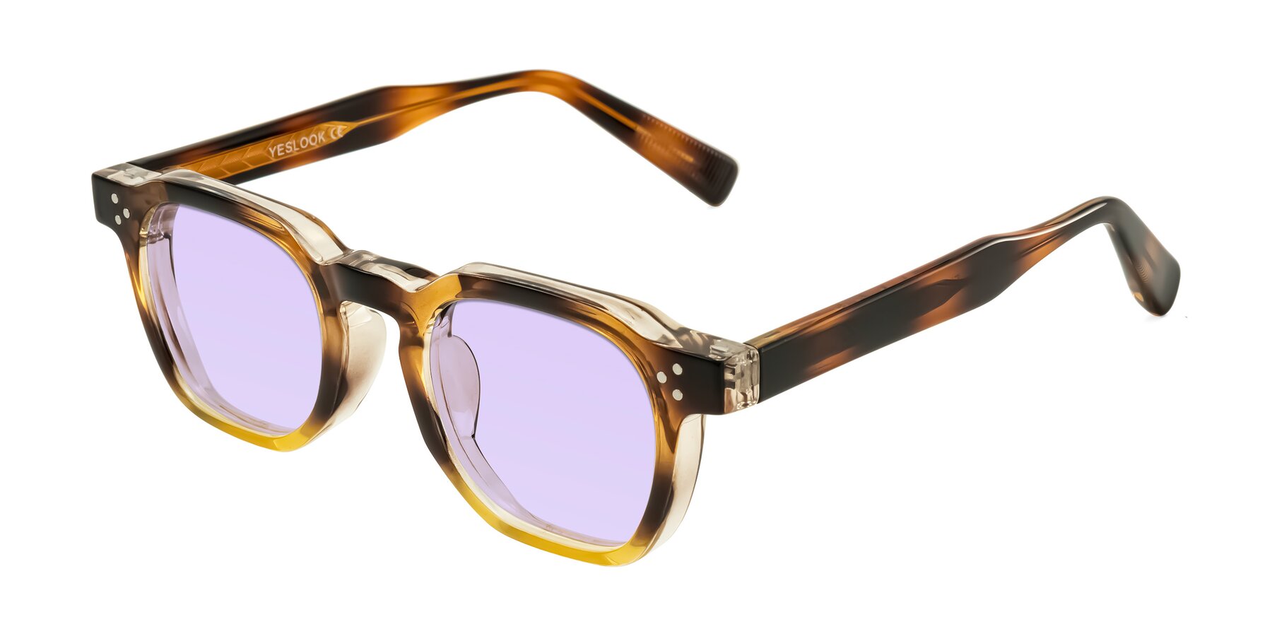 Angle of Fingar in Brown Tortoise with Light Purple Tinted Lenses
