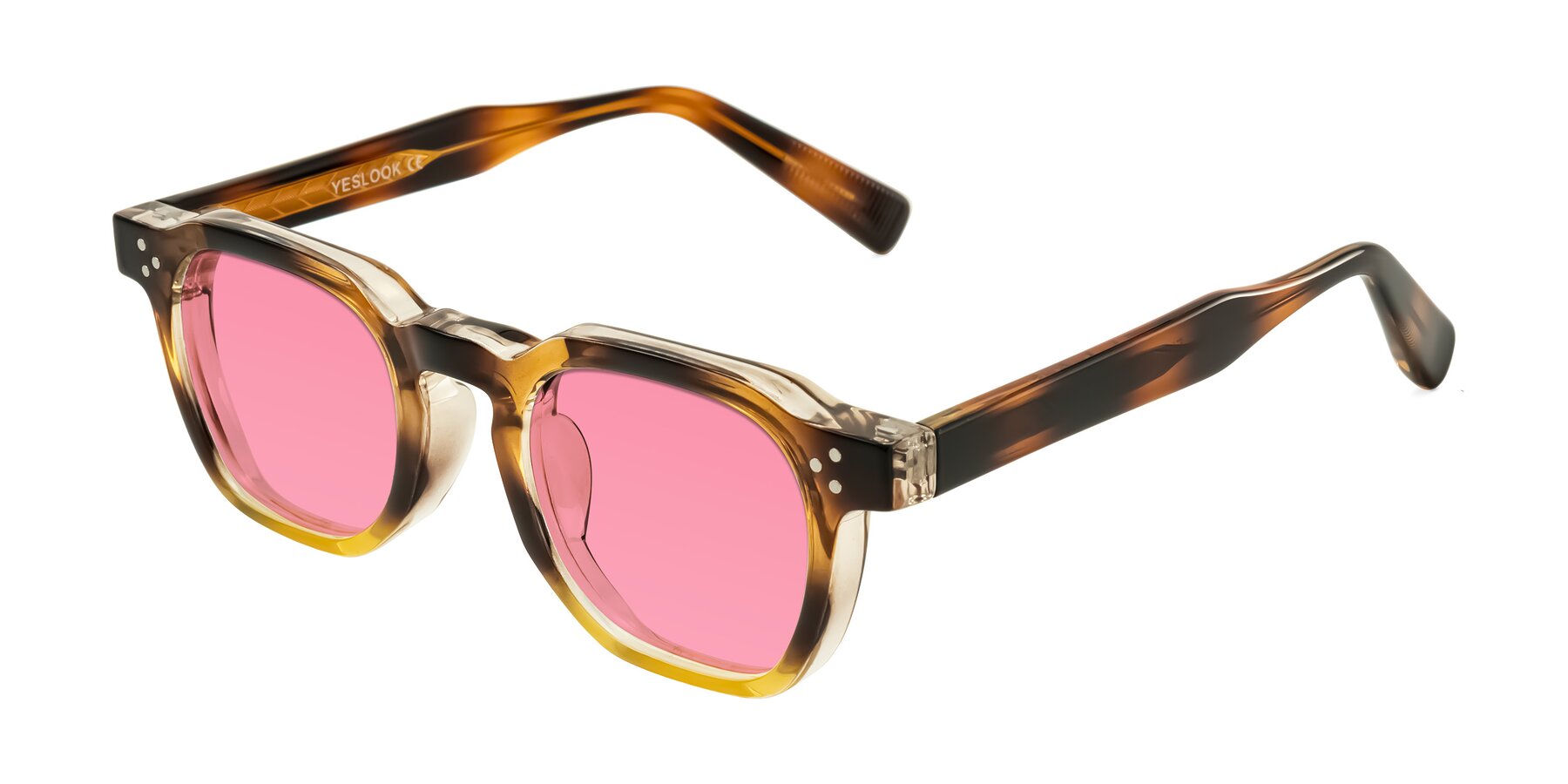 Angle of Fingar in Brown Tortoise with Pink Tinted Lenses