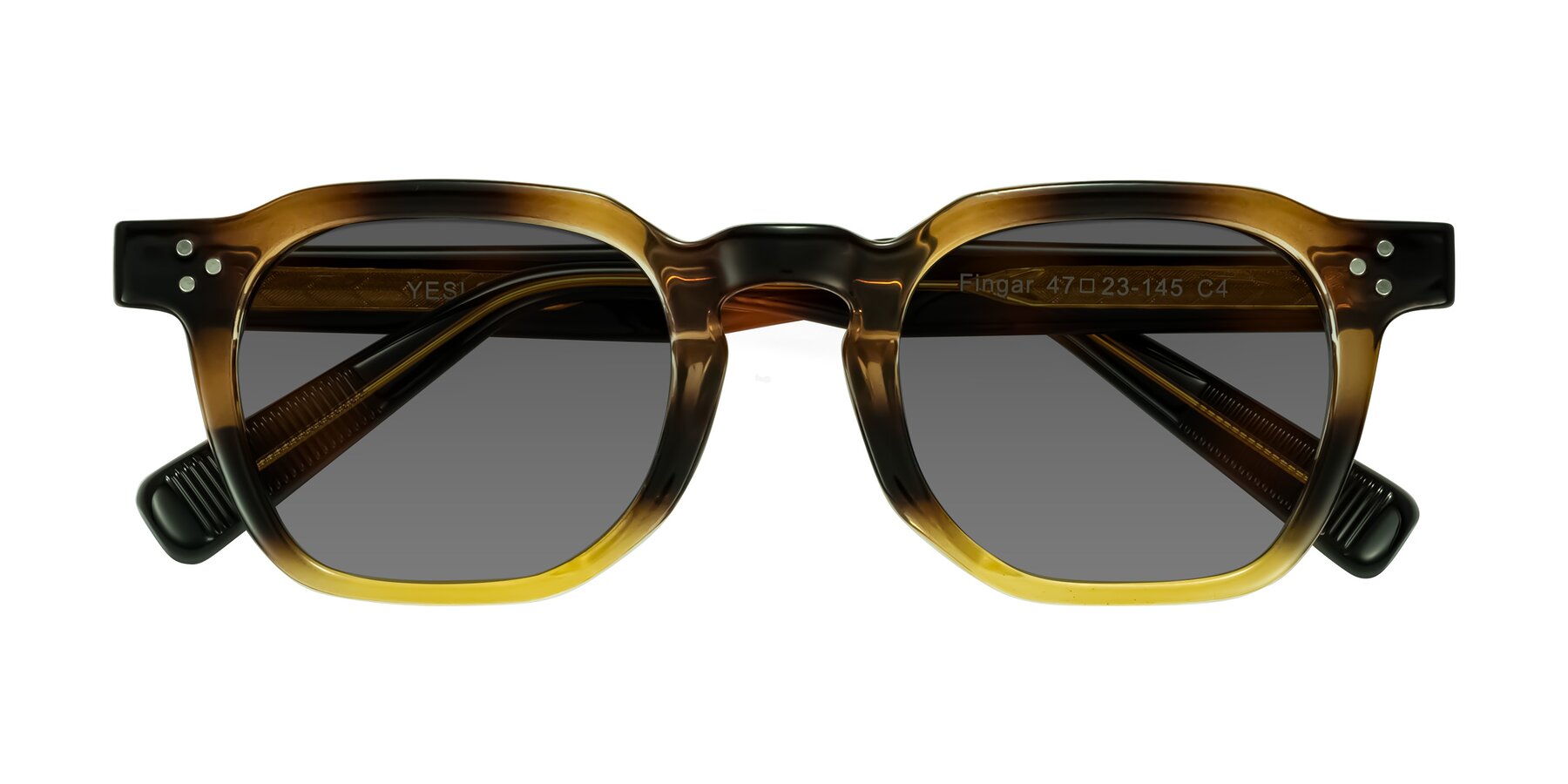 Folded Front of Fingar in Brown Tortoise with Medium Gray Tinted Lenses