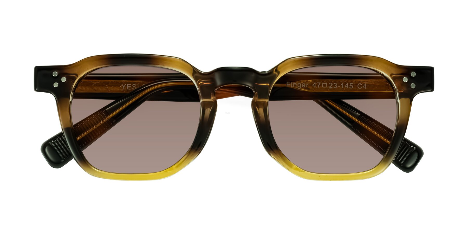 Folded Front of Fingar in Brown Tortoise with Medium Brown Tinted Lenses