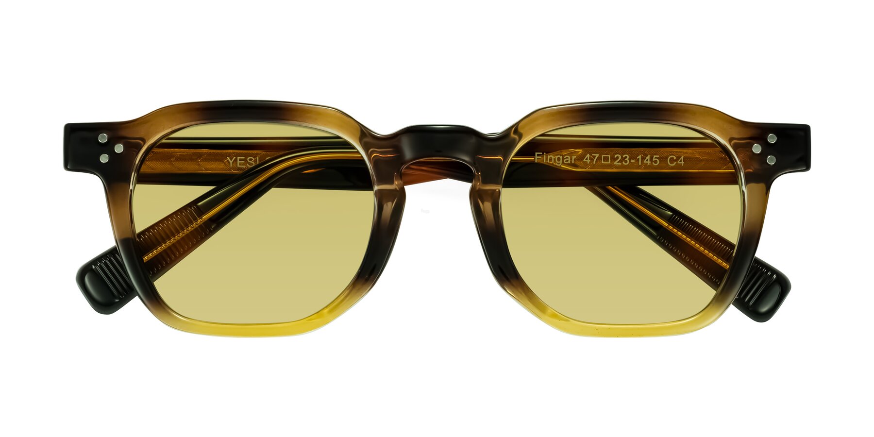 Folded Front of Fingar in Brown Tortoise with Medium Champagne Tinted Lenses