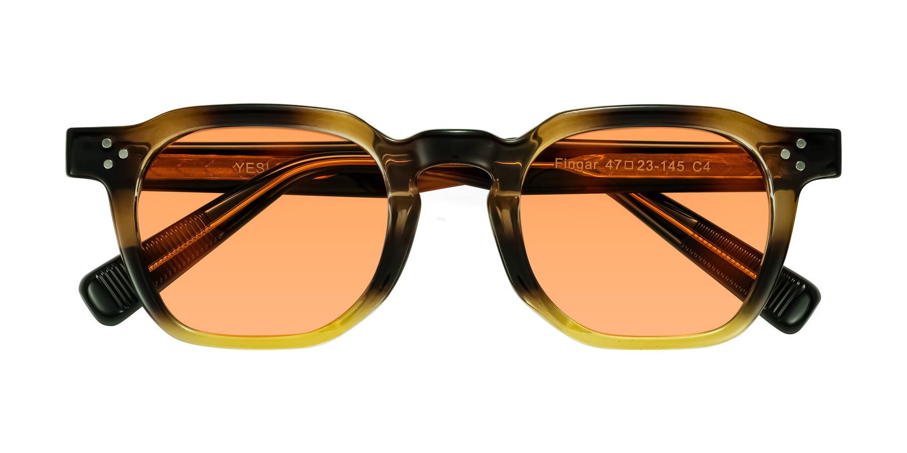 Folded Front of Fingar in Brown Tortoise with Medium Orange Tinted Lenses