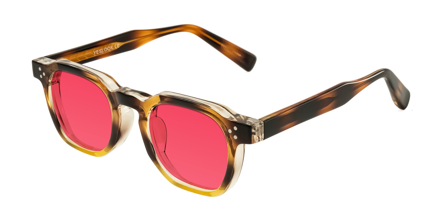 Angle of Fingar in Brown Tortoise with Red Tinted Lenses