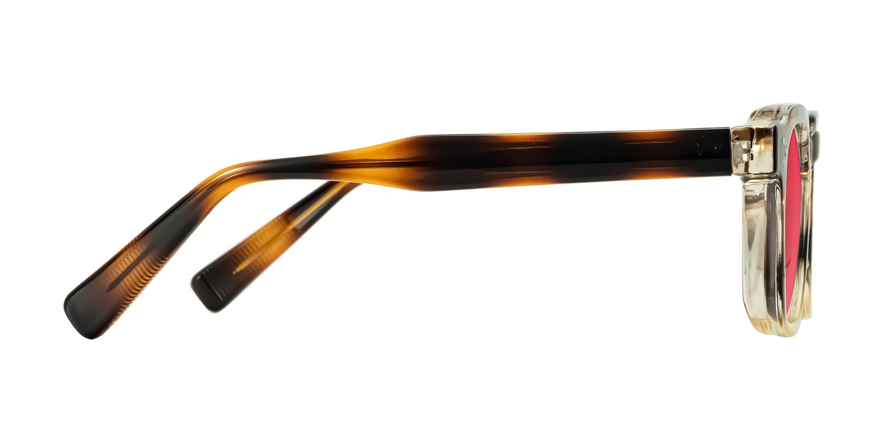 Side of Fingar in Brown Tortoise with Red Tinted Lenses