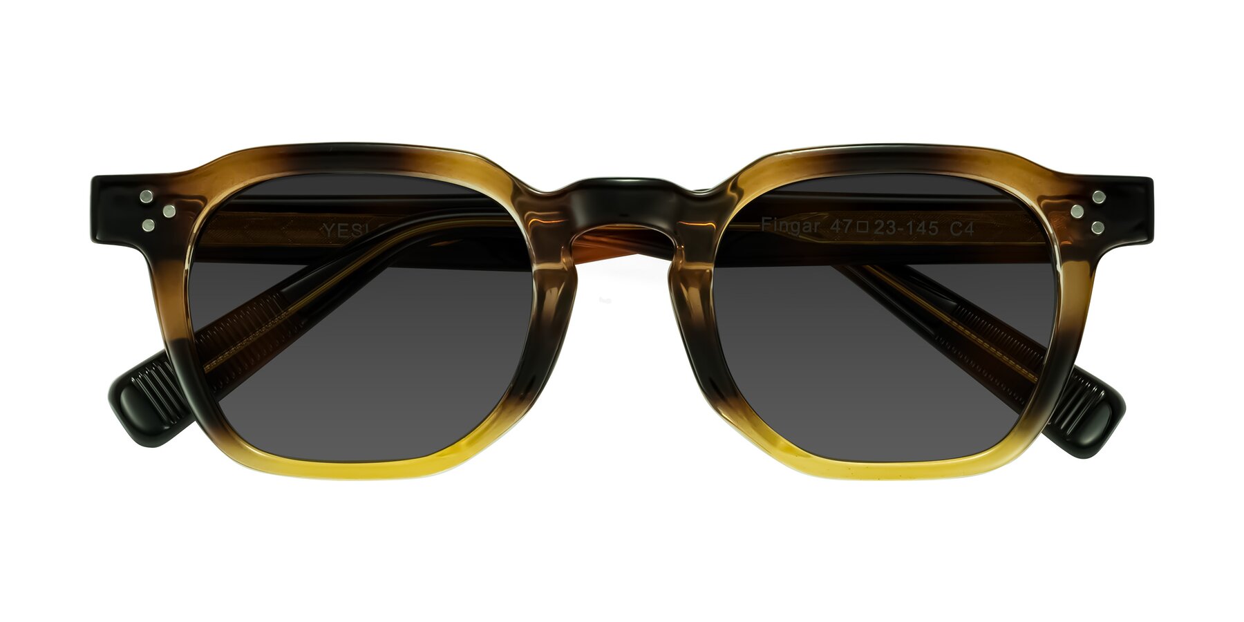 Folded Front of Fingar in Brown Tortoise with Gray Tinted Lenses