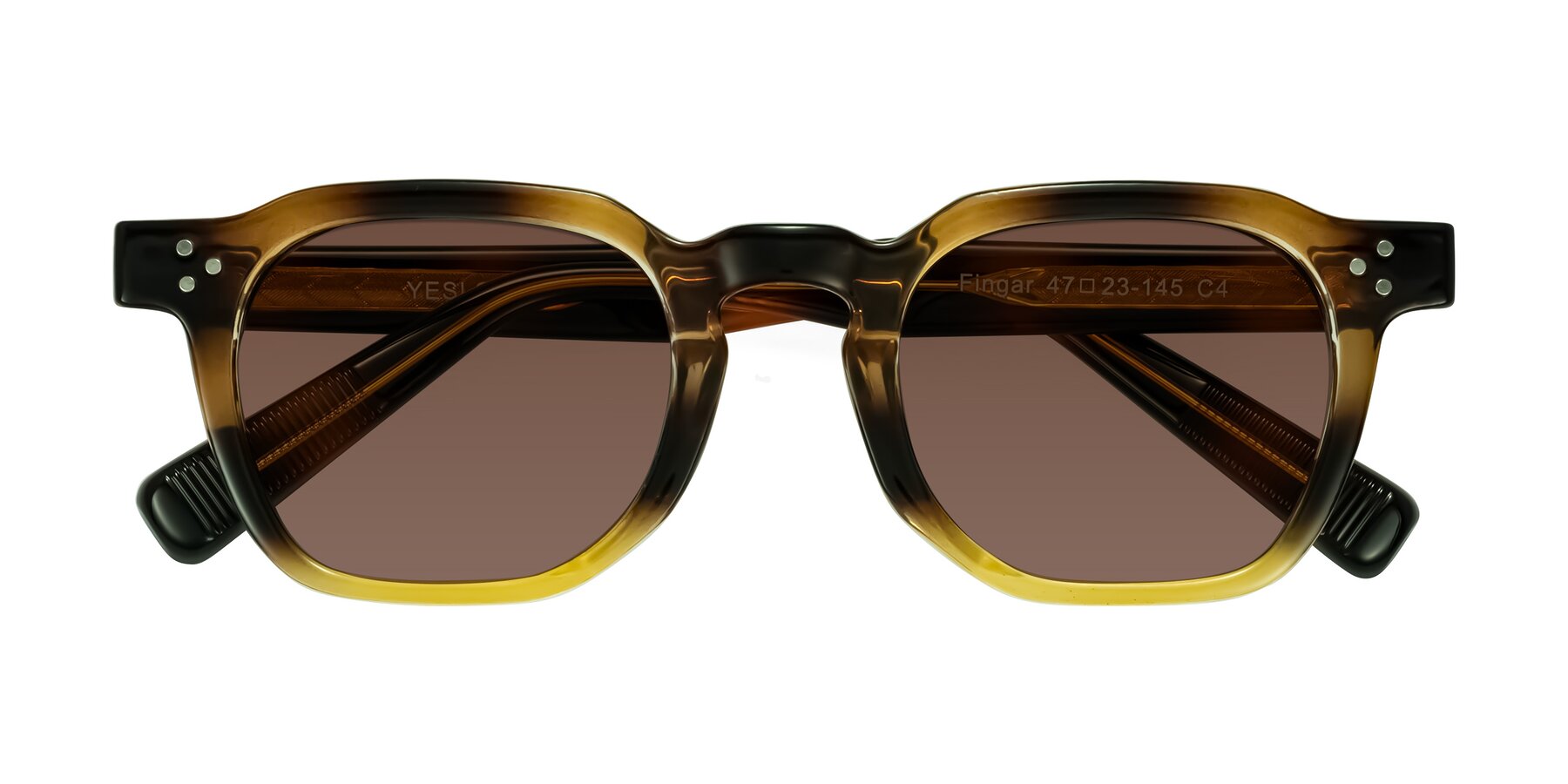 Folded Front of Fingar in Brown Tortoise with Brown Tinted Lenses