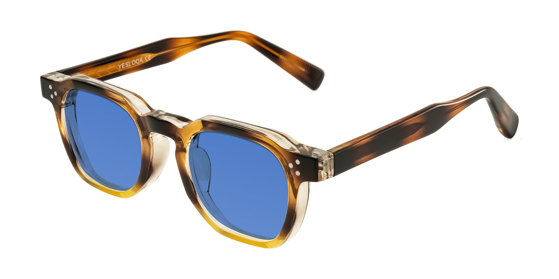 Angle of Fingar in Brown Tortoise with Blue Tinted Lenses