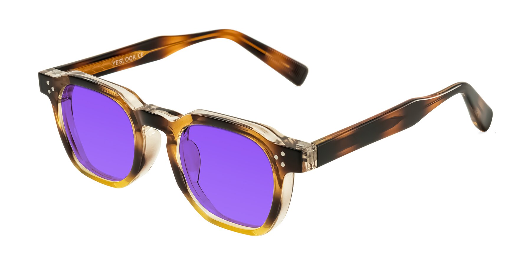 Angle of Fingar in Brown Tortoise with Purple Tinted Lenses